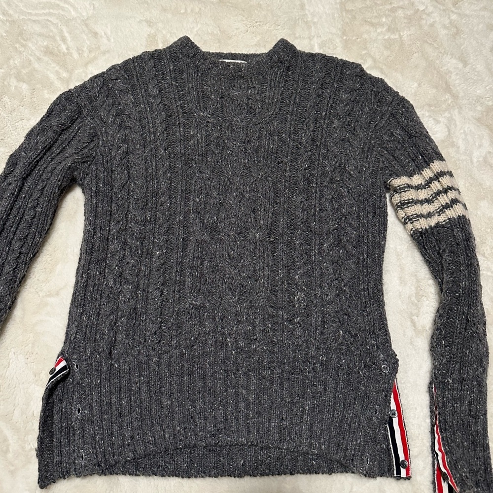 Them Browne Wool Grey 4 Bar Sweater